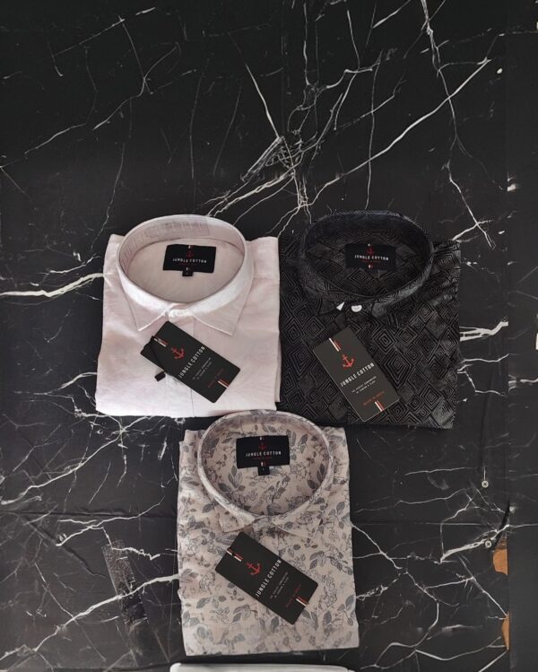 Jungle Cotton Men’s Designer Linen Print Shirt Combo (Pack of 3) – Pink, Black, Grey