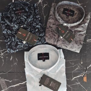 Jungle Cotton Men's Premium Designer Linen Print Shirt Combo (Pack of 3) – Blue, Grey, Light Sky