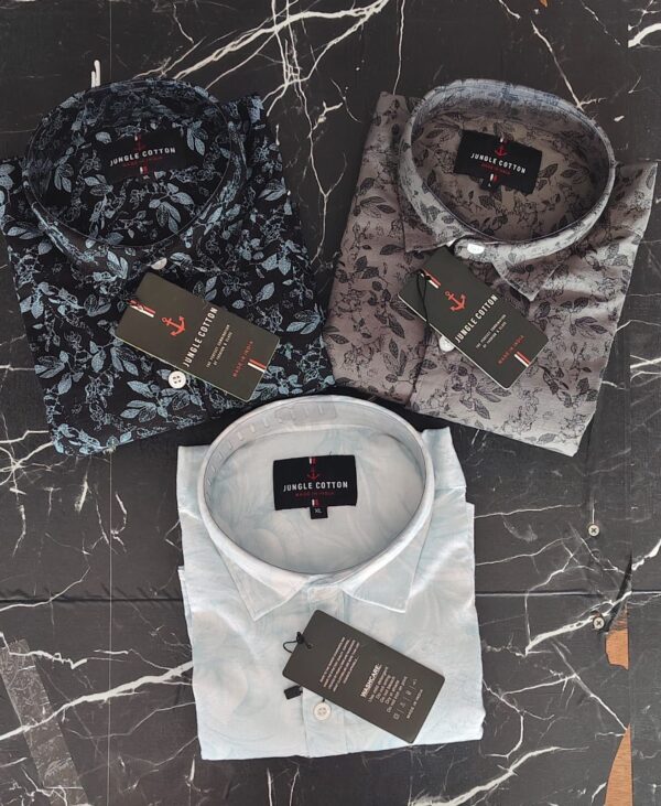 Jungle Cotton Men’s Premium Designer Linen Print Shirt Combo (Pack of 3) – Blue, Grey, Light Sky